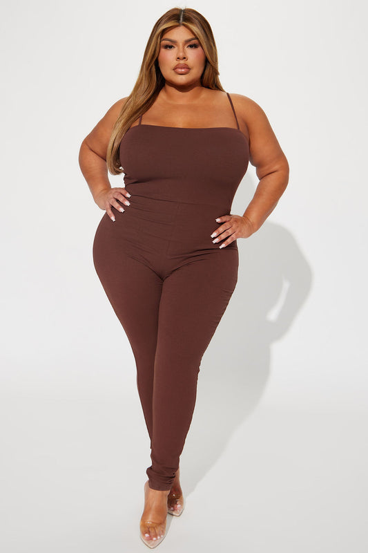 Curious Ribbed Jumpsuit - Brown