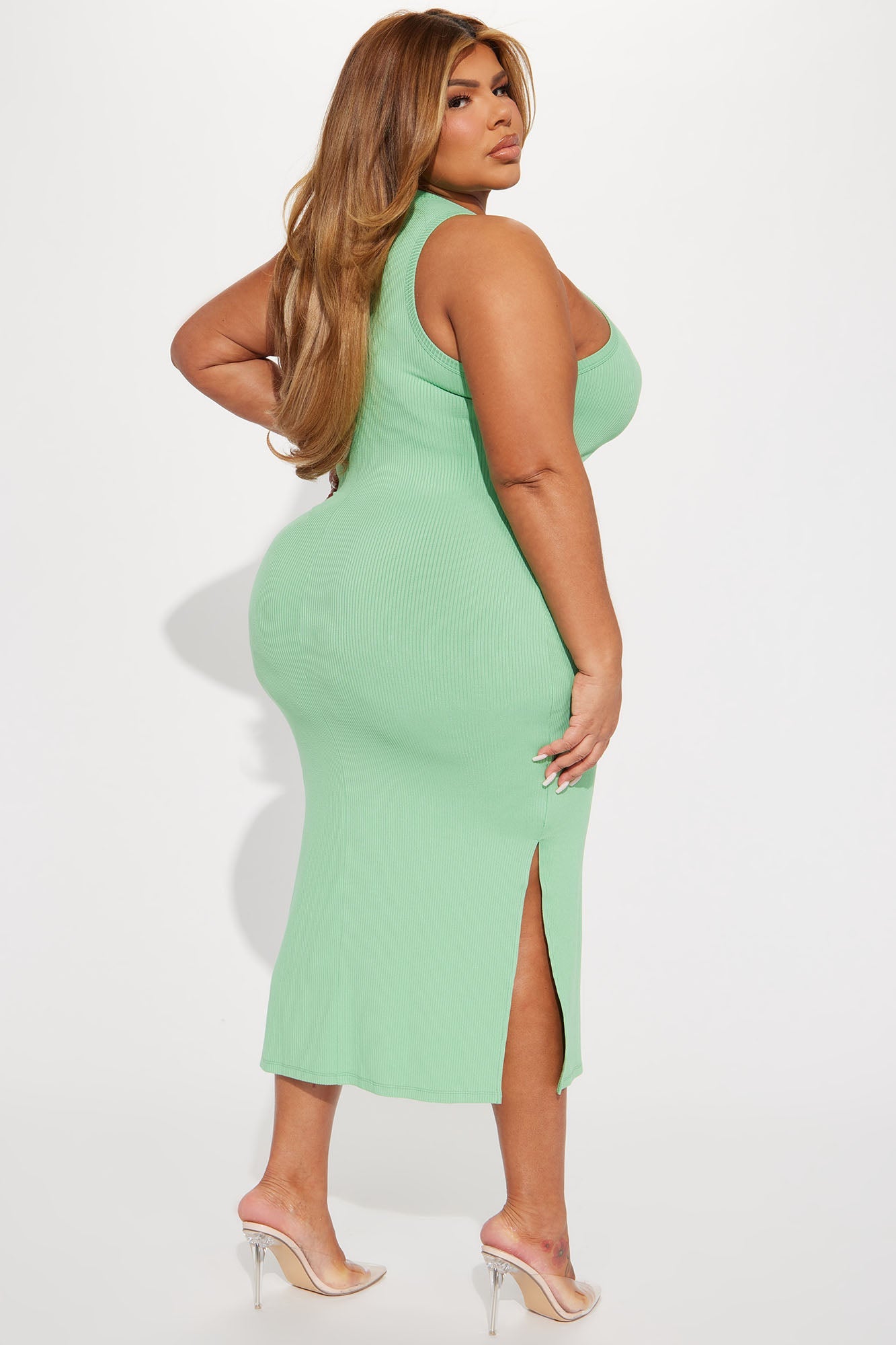 On The Daily Ribbed Midi Dress - Mint