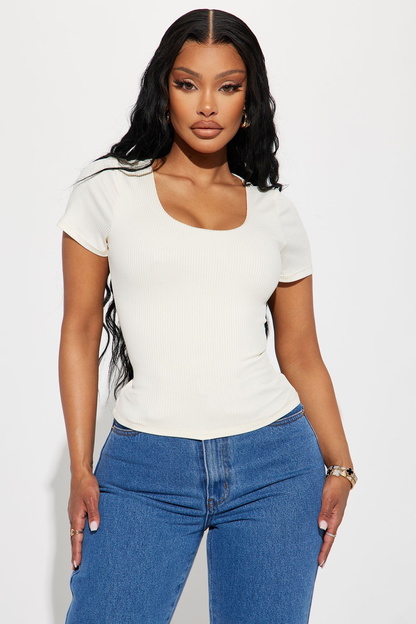 Stacie Double Lined Ribbed Top - Cream