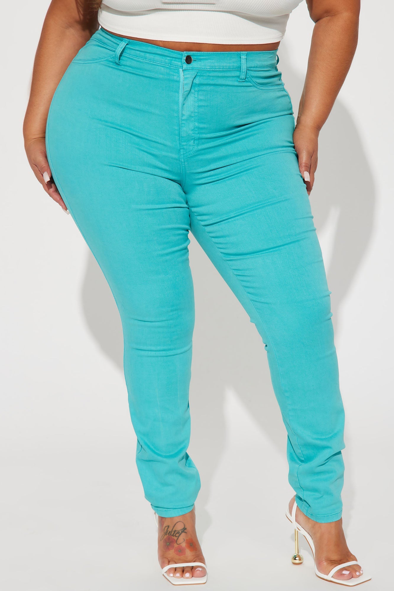 Classic Color High Waist Skinny Jeans - Aqua