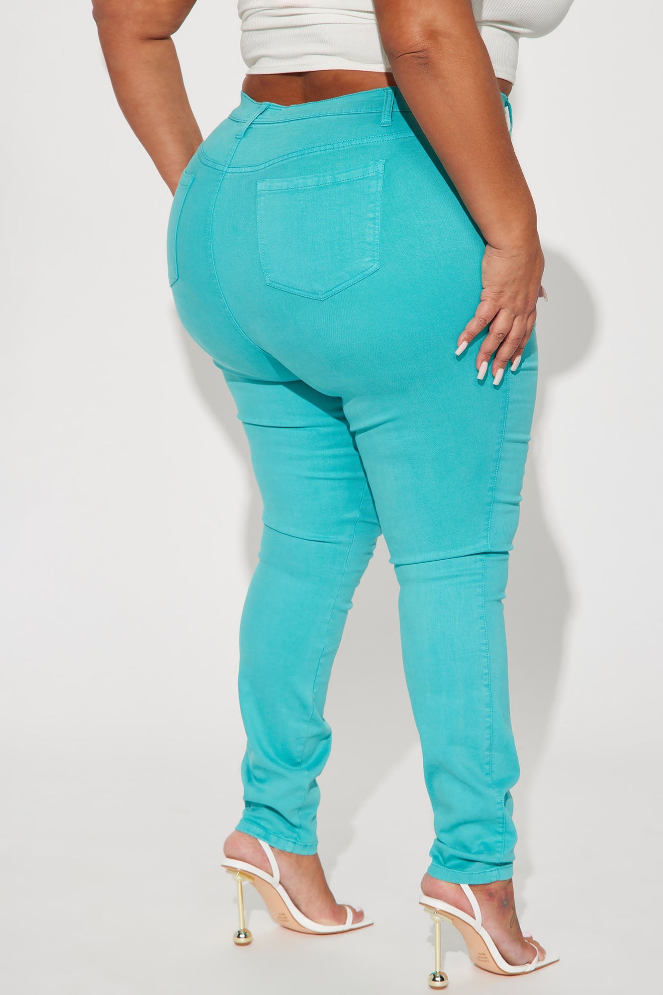 Classic Color High Waist Skinny Jeans - Aqua