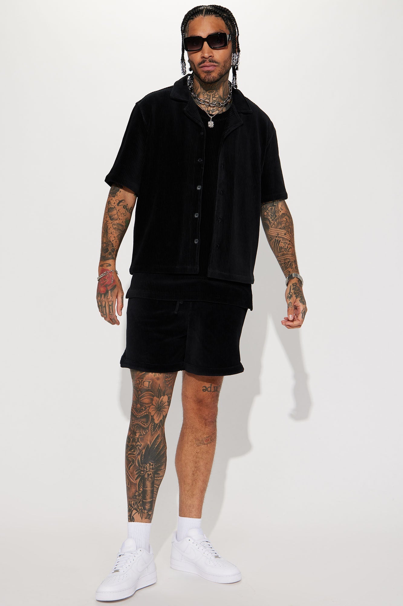 Luxury Knit Ribbed Short Sleeve Shirt - Black