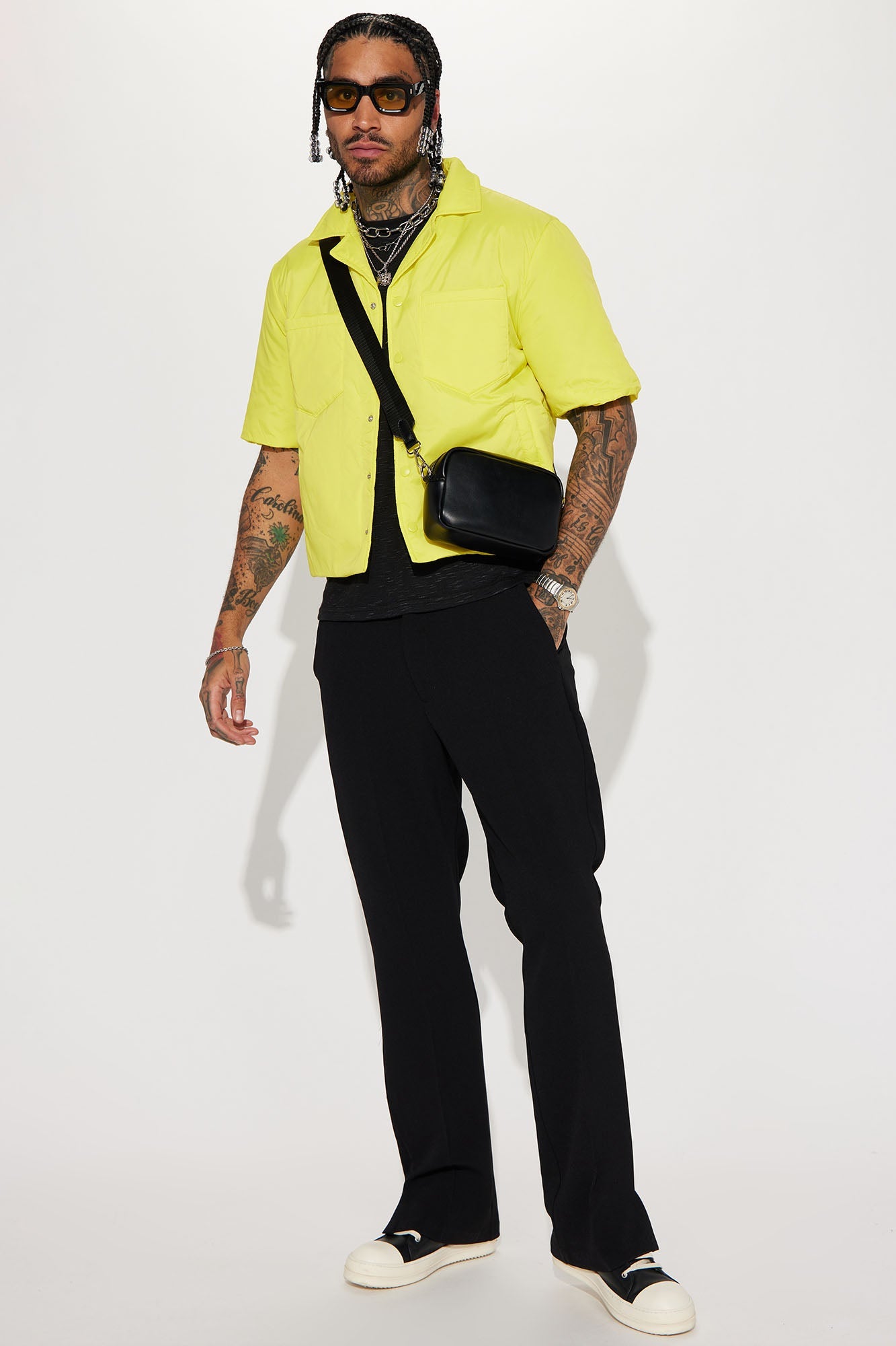 Aston Nylon Puffer Cropped Short Sleeve Shirt - Yellow