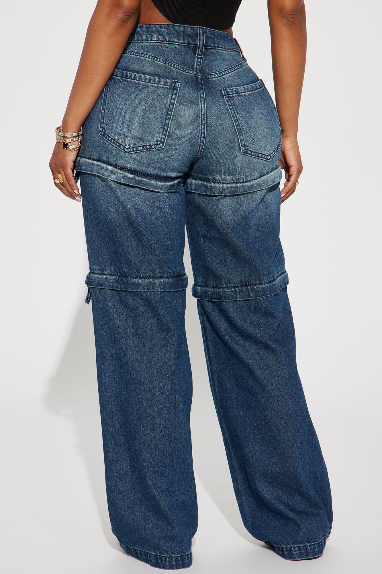 Cali Convertible Zip Wide Leg Jeans - Dark Wash